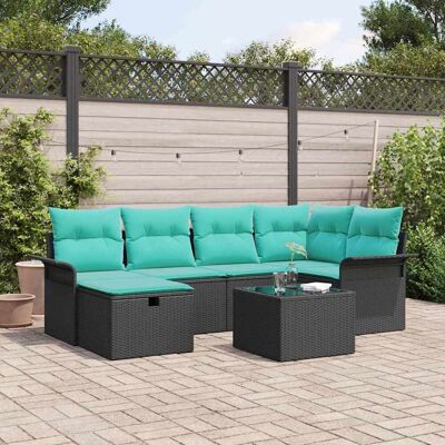 vidaXL Gartensofa-set mit Kissen 7 pcs Schwarz und Türkis Poly-Rattan - Schwarz vidaXL Gartensofa-set mit Kissen 7 pcs Schwarz und Türkis Poly-Rattan - Schwarz