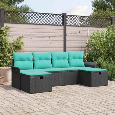 vidaXL Gartensofa-set mit Kissen 6 pcs Schwarz und Türkis Poly-Rattan - Schwarz vidaXL Gartensofa-set mit Kissen 6 pcs Schwarz und Türkis Poly-Rattan - Schwarz