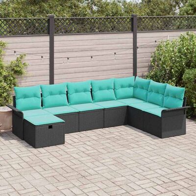 vidaXL Gartensofa-set mit Kissen 8 pcs Schwarz und Türkis Poly-Rattan - Schwarz vidaXL Gartensofa-set mit Kissen 8 pcs Schwarz und Türkis Poly-Rattan - Schwarz