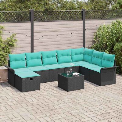 vidaXL Gartensofa-set mit Kissen 9 pcs Schwarz und Türkis Poly-Rattan - Schwarz vidaXL Gartensofa-set mit Kissen 9 pcs Schwarz und Türkis Poly-Rattan - Schwarz