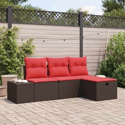 vidaXL Gartensofa-set mit Kissen mit Speicher 4 pcs Poly-Rattan - Grau vidaXL Gartensofa-set mit Kissen mit Speicher 4 pcs Poly-Rattan - Grau
