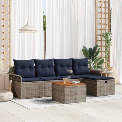 vidaXL Gartensofa-set mit Kissen mit Speicher 6 pcs Grau Poly-Rattan - Grau vidaXL Gartensofa-set mit Kissen mit Speicher 6 pcs Grau Poly-Rattan - Grau