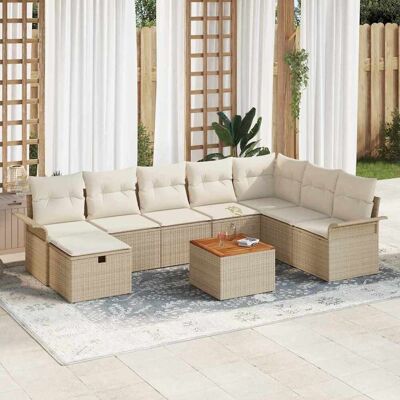 vidaXL Gartensofa-set mit Kissen mit Speicher 9 pcs Beige Poly-Rattan - Beige vidaXL Gartensofa-set mit Kissen mit Speicher 9 pcs Beige Poly-Rattan - Beige