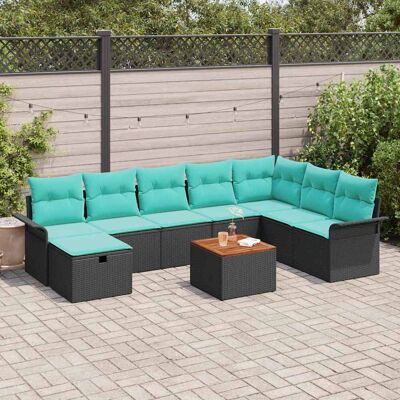 vidaXL Gartensofa-set mit Kissen 9 pcs Schwarz Poly-Rattan - Schwarz vidaXL Gartensofa-set mit Kissen 9 pcs Schwarz Poly-Rattan - Schwarz