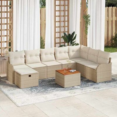 vidaXL Gartensofa-set mit Kissen mit Speicher 9 pcs Beige Poly-Rattan - Beige vidaXL Gartensofa-set mit Kissen mit Speicher 9 pcs Beige Poly-Rattan - Beige