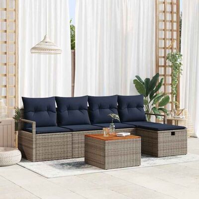 vidaXL Gartensofa-set mit Kissen mit Speicher 6 pcs Grau Poly-Rattan - Grau vidaXL Gartensofa-set mit Kissen mit Speicher 6 pcs Grau Poly-Rattan - Grau