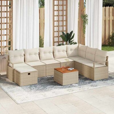vidaXL Gartensofa-set mit Kissen mit Speicher 9 pcs Beige Poly-Rattan - Beige vidaXL Gartensofa-set mit Kissen mit Speicher 9 pcs Beige Poly-Rattan - Beige