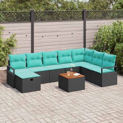vidaXL Gartensofa-set mit Kissen 9 pcs Schwarz Poly-Rattan - Schwarz vidaXL Gartensofa-set mit Kissen 9 pcs Schwarz Poly-Rattan - Schwarz