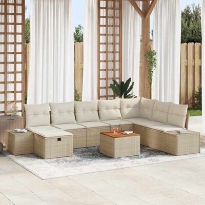 vidaXL Gartensofa-set mit Kissen mit Speicher 9 pcs Beige Poly-Rattan - Beige vidaXL Gartensofa-set mit Kissen mit Speicher 9 pcs Beige Poly-Rattan - Beige