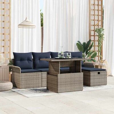 vidaXL Gartensofa-set mit Kissen mit Speicher 6 pcs Grau Poly-Rattan - Grau vidaXL Gartensofa-set mit Kissen mit Speicher 6 pcs Grau Poly-Rattan - Grau