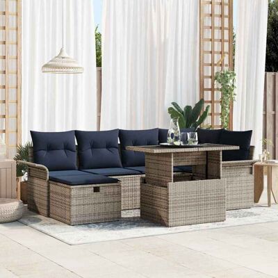 vidaXL Garten-Sofa-Set mit Kissen mit Speicher 7 pcs Grau Poly Rattan - Grau vidaXL Garten-Sofa-Set mit Kissen mit Speicher 7 pcs Grau Poly Rattan - Grau