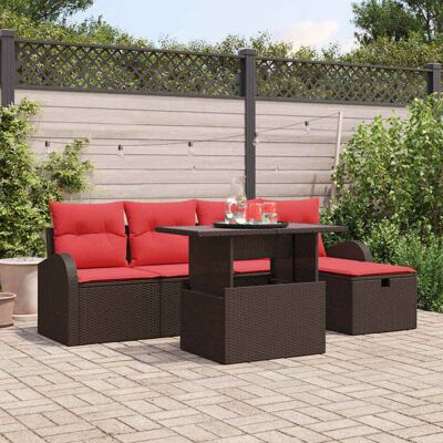 vidaXL Gartensofa-set mit Kissen mit Speicher 6 pcs Braun Poly-Rattan - Braun vidaXL Gartensofa-set mit Kissen mit Speicher 6 pcs Braun Poly-Rattan - Braun