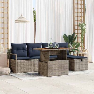 vidaXL Gartensofa-set mit Kissen mit Speicher 6 pcs Grau Poly-Rattan - Grau vidaXL Gartensofa-set mit Kissen mit Speicher 6 pcs Grau Poly-Rattan - Grau