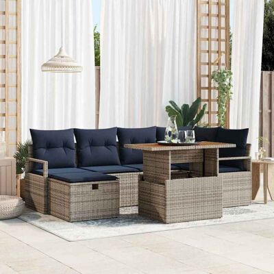 vidaXL Gartensofa-set mit Kissen mit Speicher 7 pcs Grau Poly-Rattan - Grau vidaXL Gartensofa-set mit Kissen mit Speicher 7 pcs Grau Poly-Rattan - Grau