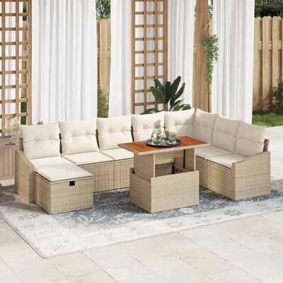 vidaXL Gartensofa-set mit Kissen mit Speicher 9 pcs Beige Poly-Rattan - Beige vidaXL Gartensofa-set mit Kissen mit Speicher 9 pcs Beige Poly-Rattan - Beige