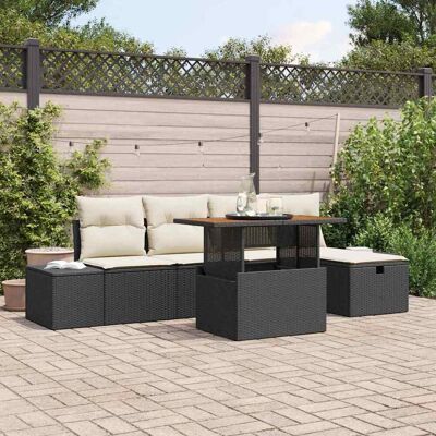 vidaXL Gartensofa-set mit Kissen 6 pcs Schwarz Poly-Rattan - Schwarz vidaXL Gartensofa-set mit Kissen 6 pcs Schwarz Poly-Rattan - Schwarz