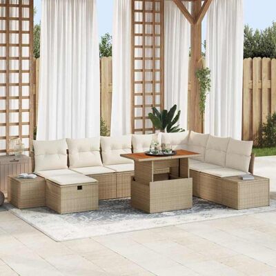 vidaXL Gartensofa-set mit Kissen mit Speicher 9 pcs Beige Poly-Rattan - Beige vidaXL Gartensofa-set mit Kissen mit Speicher 9 pcs Beige Poly-Rattan - Beige