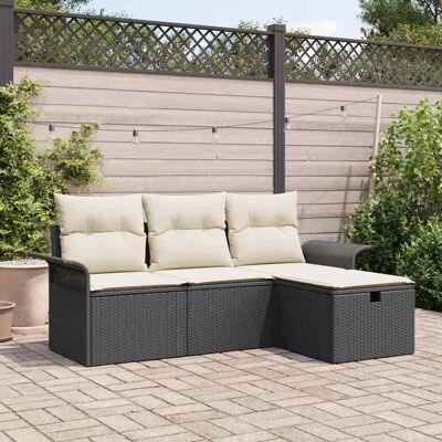 vidaXL Gartensofa-set mit Kissen mit Speicher 4 pcs Poly Rattan - Schwarz vidaXL Gartensofa-set mit Kissen mit Speicher 4 pcs Poly Rattan - Schwarz