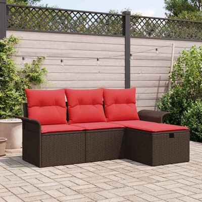 vidaXL Gartensofa-set mit Kissen mit Speicher 4 pcs Poly Rattan - Schwarz vidaXL Gartensofa-set mit Kissen mit Speicher 4 pcs Poly Rattan - Schwarz