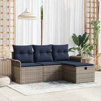 vidaXL Gartensofa-set mit Kissen mit Speicher 4 pcs Poly Rattan - Schwarz vidaXL Gartensofa-set mit Kissen mit Speicher 4 pcs Poly Rattan - Schwarz