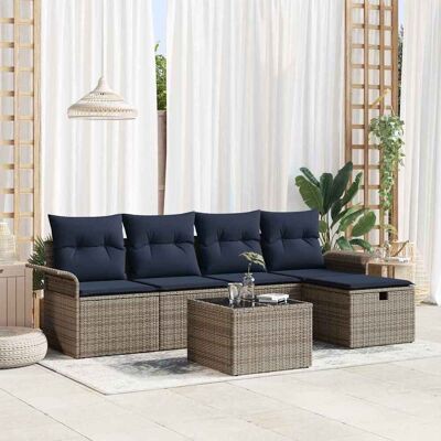 vidaXL Gartensofa-set mit Kissen mit Speicher 6 pcs Poly Rattan - Grau vidaXL Gartensofa-set mit Kissen mit Speicher 6 pcs Poly Rattan - Grau