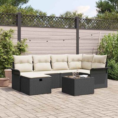 vidaXL Gartensofa-set mit Kissen mit Speicher 7 pcs Poly Rattan - Braun vidaXL Gartensofa-set mit Kissen mit Speicher 7 pcs Poly Rattan - Braun