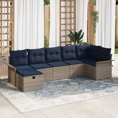 vidaXL Garten-Sofa-Set mit Kissen mit Speicher 7 pcs Grau Poly Rattan - Schwarz vidaXL Garten-Sofa-Set mit Kissen mit Speicher 7 pcs Grau Poly Rattan - Schwarz