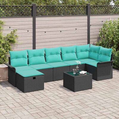 vidaXL Garten-Sofa-Set mit Kissen 8 pcs Schwarz Poly Rattan - Beige vidaXL Garten-Sofa-Set mit Kissen 8 pcs Schwarz Poly Rattan - Beige