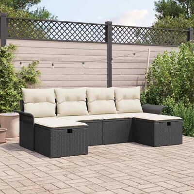 vidaXL Gartensofa-set mit Kissen mit Speicher 6 pcs Poly Rattan - Schwarz vidaXL Gartensofa-set mit Kissen mit Speicher 6 pcs Poly Rattan - Schwarz