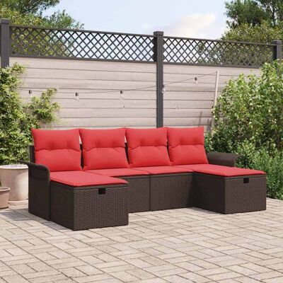 vidaXL Gartensofa-set mit Kissen mit Speicher 6 pcs Poly Rattan - Beige vidaXL Gartensofa-set mit Kissen mit Speicher 6 pcs Poly Rattan - Beige