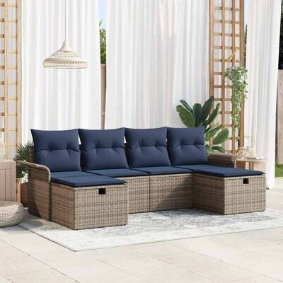 vidaXL Gartensofa-set mit Kissen mit Speicher 6 pcs Poly Rattan - Beige vidaXL Gartensofa-set mit Kissen mit Speicher 6 pcs Poly Rattan - Beige