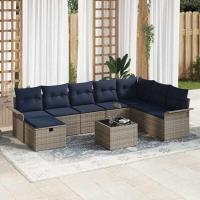 vidaXL Gartensofa-set mit Kissen mit Speicher 9 pcs Poly Rattan - Schwarz vidaXL Gartensofa-set mit Kissen mit Speicher 9 pcs Poly Rattan - Schwarz