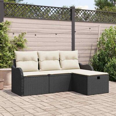 vidaXL Gartensofa-set mit Kissen mit Speicher 4 pcs Poly Rattan - Schwarz vidaXL Gartensofa-set mit Kissen mit Speicher 4 pcs Poly Rattan - Schwarz
