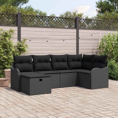vidaXL Garten-Sofa-Set mit Kissen 6 pcs Schwarz Poly Rattan - Schwarz vidaXL Garten-Sofa-Set mit Kissen 6 pcs Schwarz Poly Rattan - Schwarz