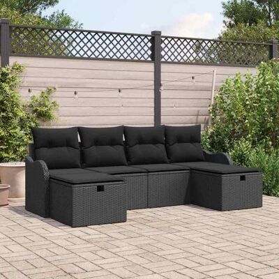 vidaXL Garten-Sofa-Set mit Kissen 6 pcs Schwarz Poly Rattan - Schwarz vidaXL Garten-Sofa-Set mit Kissen 6 pcs Schwarz Poly Rattan - Schwarz