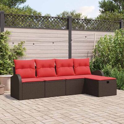 vidaXL Gartensofa-set mit Kissen mit Speicher 5 pcs Braun Poly-Rattan - Braun vidaXL Gartensofa-set mit Kissen mit Speicher 5 pcs Braun Poly-Rattan - Braun