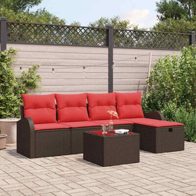vidaXL Gartensofa-set mit Kissen mit Speicher 6 pcs Braun Poly-Rattan - Braun vidaXL Gartensofa-set mit Kissen mit Speicher 6 pcs Braun Poly-Rattan - Braun