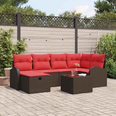 vidaXL Gartensofa-set mit Kissen mit Speicher 7 pcs Braun Poly-Rattan - Braun vidaXL Gartensofa-set mit Kissen mit Speicher 7 pcs Braun Poly-Rattan - Braun