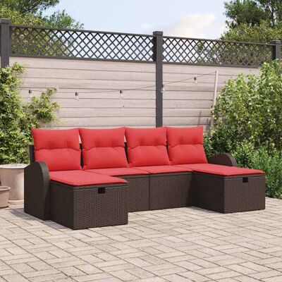 vidaXL Gartensofa-set mit Kissen mit Speicher 6 pcs Braun Poly-Rattan - Braun vidaXL Gartensofa-set mit Kissen mit Speicher 6 pcs Braun Poly-Rattan - Braun