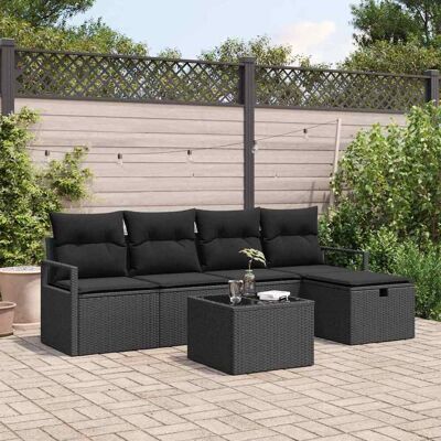 vidaXL Garten-Sofa-Set mit Kissen 6 pcs Schwarz Poly Rattan - Schwarz vidaXL Garten-Sofa-Set mit Kissen 6 pcs Schwarz Poly Rattan - Schwarz