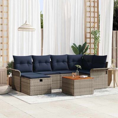 vidaXL Gartensofa-set mit Kissen mit Speicher 7 pcs Grau Poly Rattan - Grau vidaXL Gartensofa-set mit Kissen mit Speicher 7 pcs Grau Poly Rattan - Grau