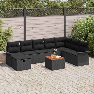 vidaXL Gartensofa-set mit Kissen 9 pcs Schwarz Poly Rattan - Schwarz vidaXL Gartensofa-set mit Kissen 9 pcs Schwarz Poly Rattan - Schwarz