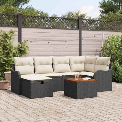 vidaXL Gartensofa-set mit Kissen 7 pcs Schwarz Poly Rattan - Schwarz vidaXL Gartensofa-set mit Kissen 7 pcs Schwarz Poly Rattan - Schwarz