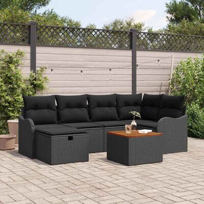 vidaXL Gartensofa-set mit Kissen 7 pcs Schwarz Poly Rattan - Schwarz vidaXL Gartensofa-set mit Kissen 7 pcs Schwarz Poly Rattan - Schwarz