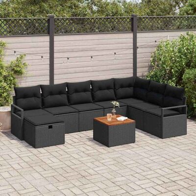 vidaXL Gartensofa-set mit Kissen 9 pcs Schwarz Poly Rattan - Schwarz vidaXL Gartensofa-set mit Kissen 9 pcs Schwarz Poly Rattan - Schwarz