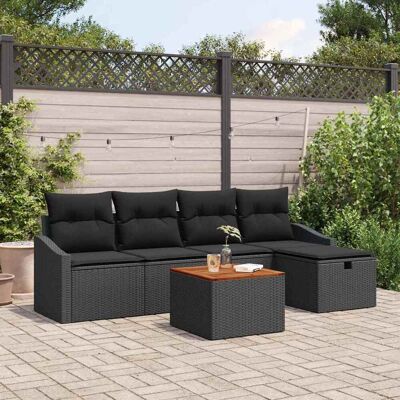 vidaXL Gartensofa-set mit Kissen 6 pcs Schwarz Poly Rattan - Schwarz vidaXL Gartensofa-set mit Kissen 6 pcs Schwarz Poly Rattan - Schwarz