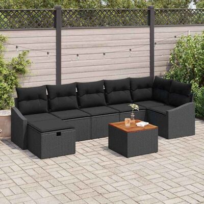 vidaXL Gartensofa-set mit Kissen 8 pcs Schwarz Poly Rattan - Schwarz vidaXL Gartensofa-set mit Kissen 8 pcs Schwarz Poly Rattan - Schwarz
