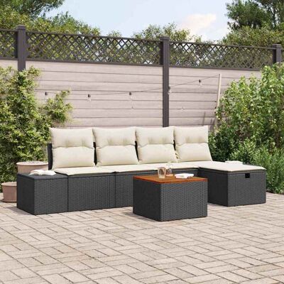 vidaXL Gartensofa-set mit Kissen 6 pcs Schwarz Poly Rattan - Schwarz vidaXL Gartensofa-set mit Kissen 6 pcs Schwarz Poly Rattan - Schwarz