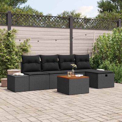 vidaXL Gartensofa-set mit Kissen 6 pcs Schwarz Poly Rattan - Schwarz vidaXL Gartensofa-set mit Kissen 6 pcs Schwarz Poly Rattan - Schwarz