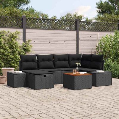 vidaXL Gartensofa-set mit Kissen 7 pcs Schwarz Poly Rattan - Schwarz vidaXL Gartensofa-set mit Kissen 7 pcs Schwarz Poly Rattan - Schwarz
